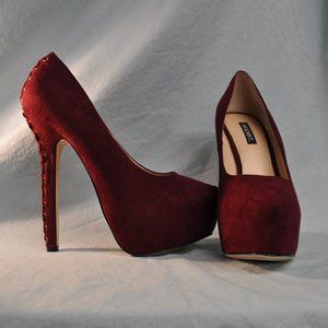 shoemint	lydia sz 7 red corset back ultra suede platform heels (8GW)